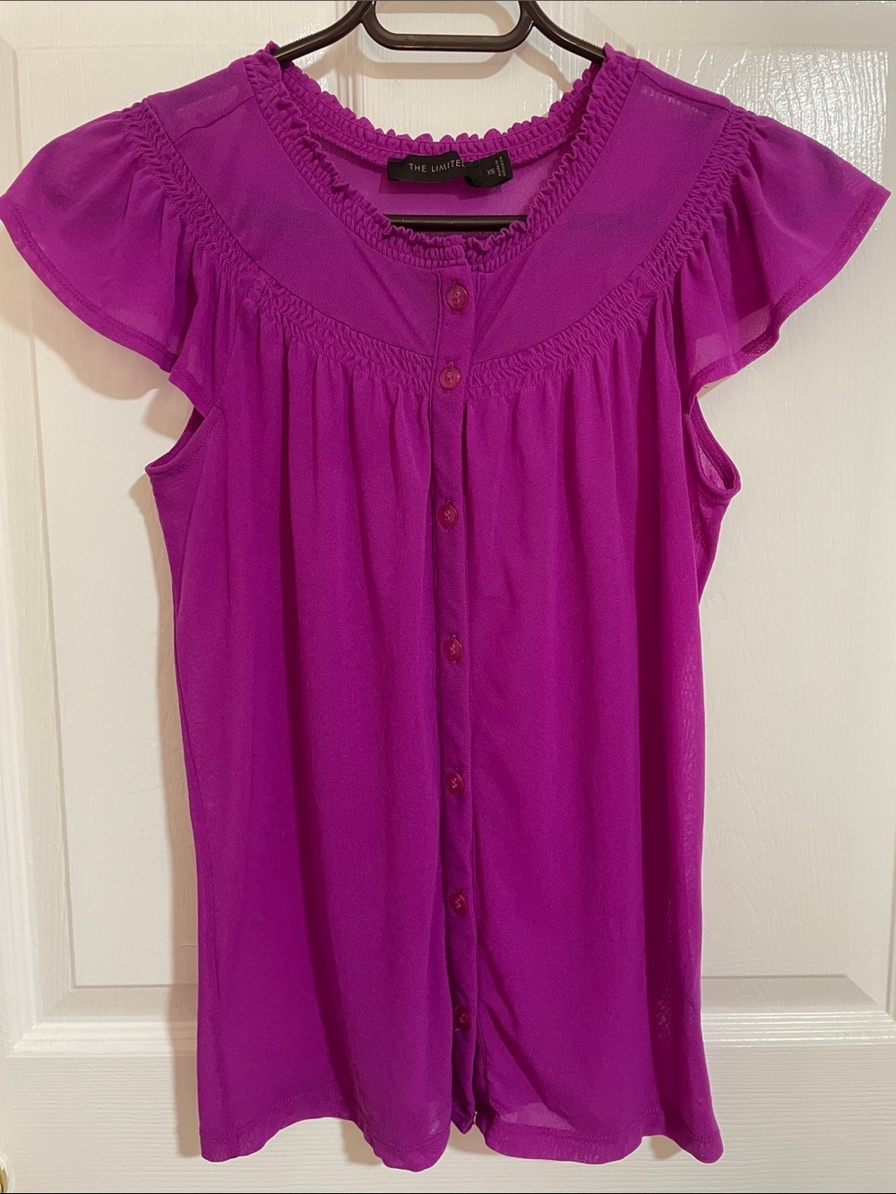 The Limited Bright Fuchsia Flutter-Sleeve Button Front Shell